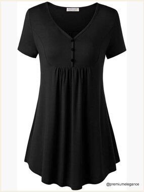 Women's Tunic Top Short Sleeve V Neck Button Casual Blouse Flowy